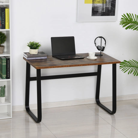 HOMCOM Computer Table, Writing Desk with Steel Frame and Wood Top, Industrial Home Study Table, 115 x 58 x 74.5cm, Rustic Brown and Black