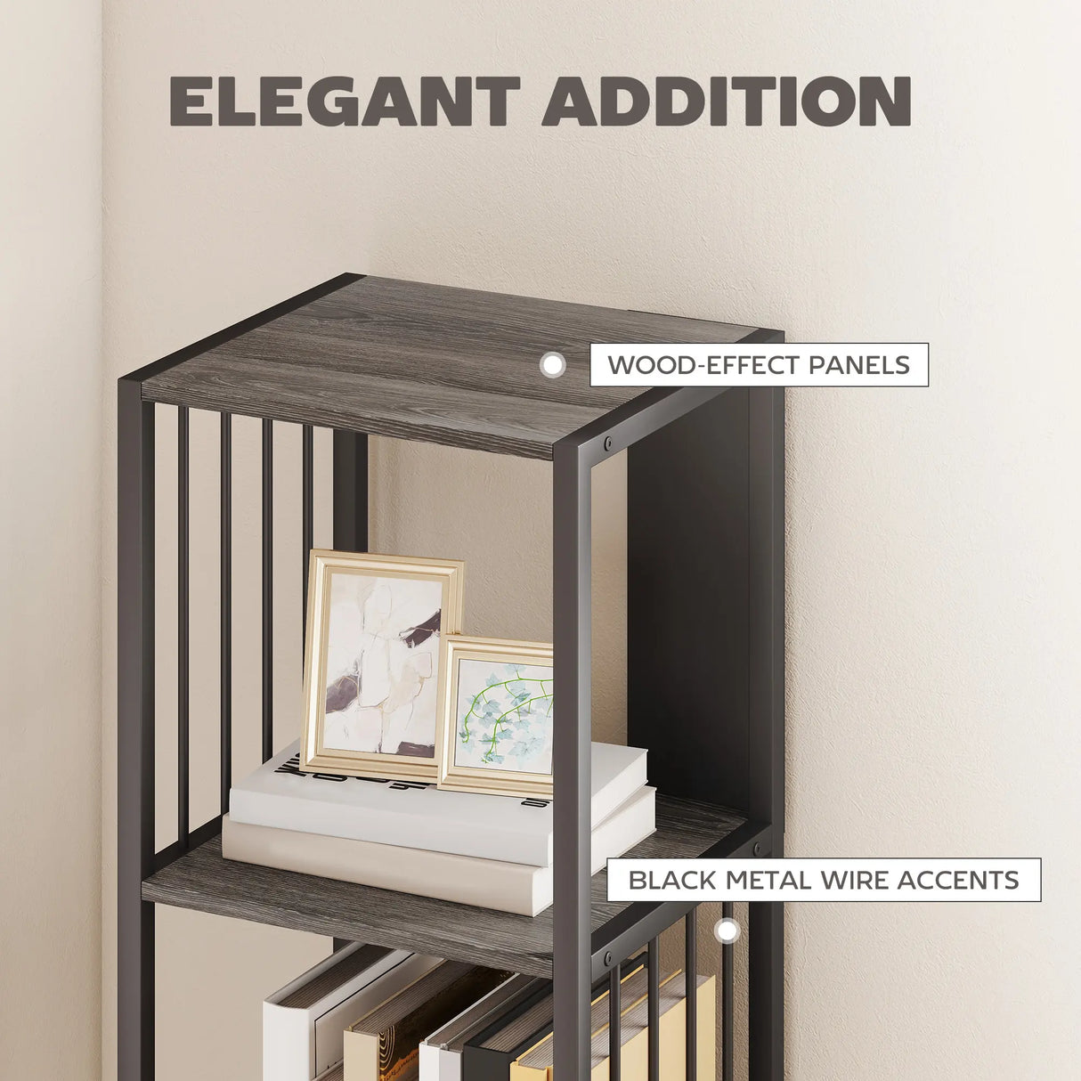 HOMCOM 5-Tier Bookshelf with Steel Frame - Grey