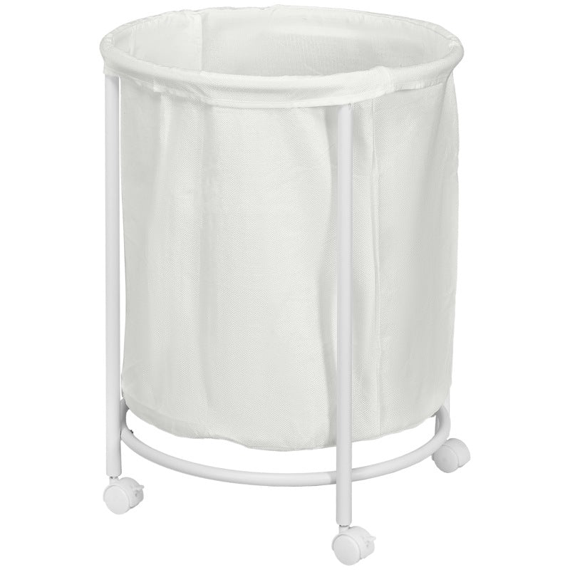 HOMCOM 100L Steel Frame Laundry Bin, with Wheels - White