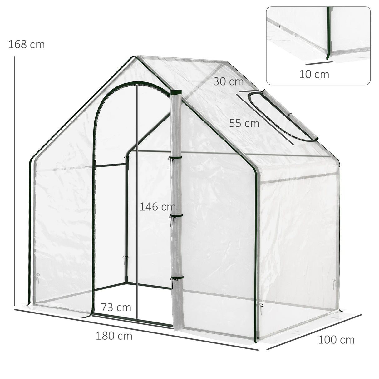 Outsunny Walk In Tomato Greenhouse Garden Outdoor Mini Greenhouse Flower Planter Steel Frame with Zipped Door & Window, PVC Cover, 180 x 100 x 168CM, Clear