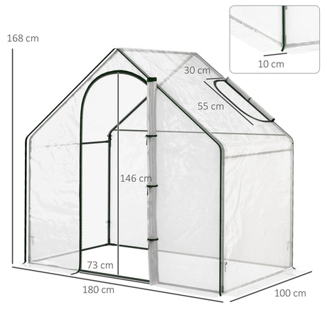 Outsunny Walk In Tomato Greenhouse Garden Outdoor Mini Greenhouse Flower Planter Steel Frame with Zipped Door & Window, PVC Cover, 180 x 100 x 168CM, Clear