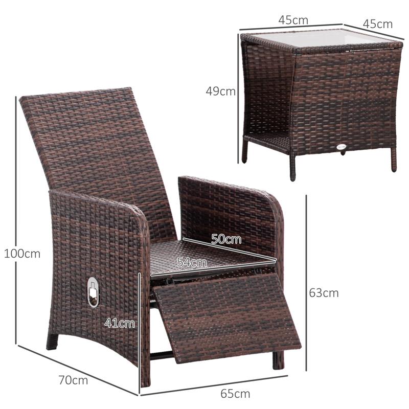 Outsunny 3 Pieces Rattan Bistro Set Balcony Furniture with Cushions, Storage Function - Mixed-Brown