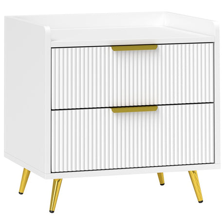 HOMCOM Elegant Two-Drawer Bedside Table - White