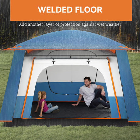 Outsunny 4-6 Man Camping Tent, Double Layer Tunnel Tent with Porch, Living Area and 2 Bedrooms, Sewn in Groundsheet, 3000mm Waterproof and UPF 30+, Portable with Bag, Blue