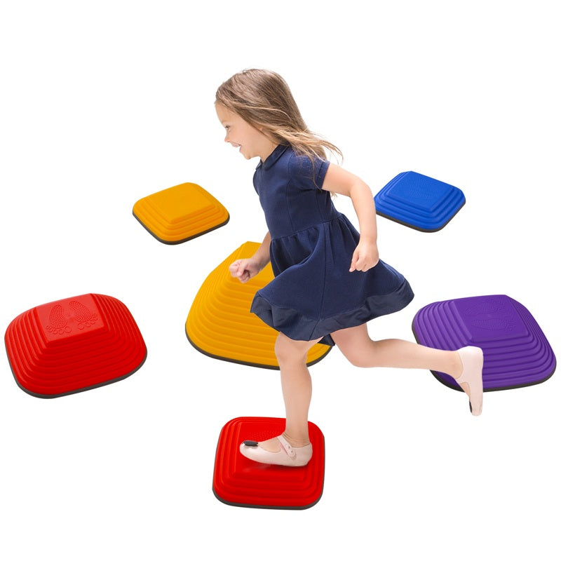 AIYAPLAY Balance Stepping Stones for Kids, 6-Piece Non-Slip Stackable River Stones, Obstacle Courses for Balance and Motor Skills