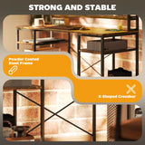 HOMCOM Computer Desk with Power Outlets and LED Lights, Home Office Desk with Monitor Stand, 2 CPU Stands and Storage Shelves, Study Table Gaming Desk with Hutch, Rustic Brown