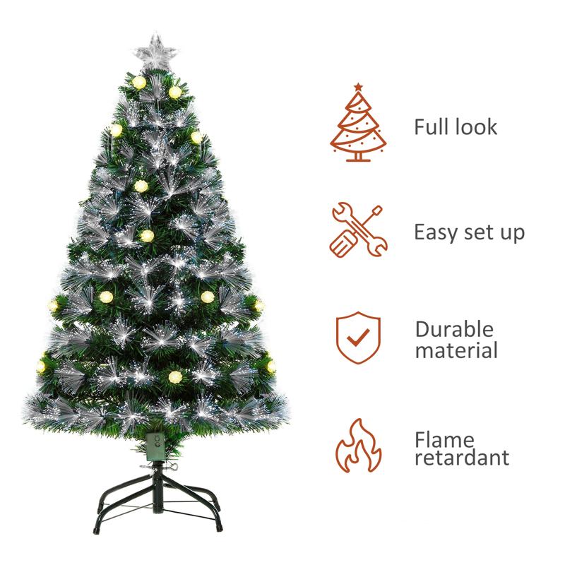 HOMCOM 4ft White Light Artificial Christmas Tree w/ 130 LEDs Star Topper Tri-Base Full Bodied Seasonal Decoration Pre-Lit Home