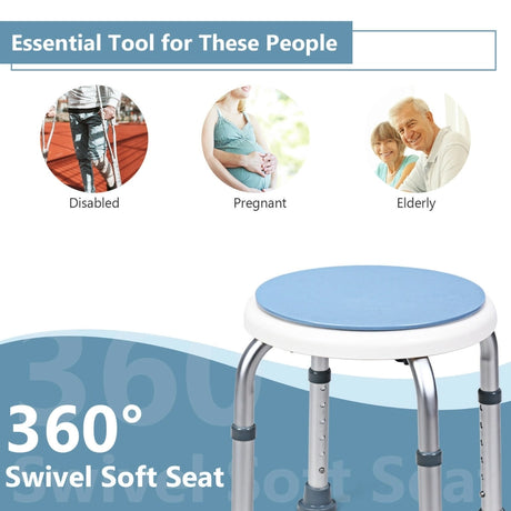 360 Rotating Shower Bath Chair 6 Adjustable Height Stool