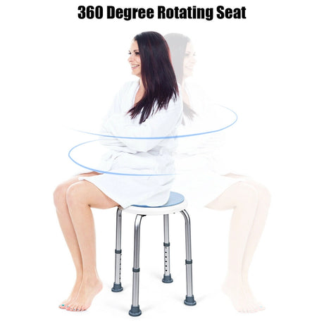 360 Rotating Shower Bath Chair 6 Adjustable Height Stool