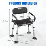 Shower Stool with Removable Arm and Back Rests-Black