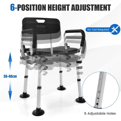 Shower Stool with Removable Arm and Back Rests-Black