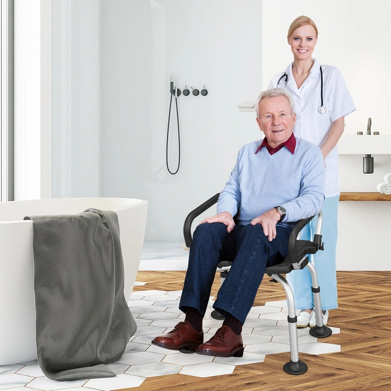 Shower Stool with Removable Arm and Back Rests-Black