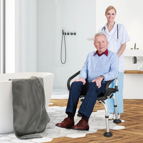 Shower Stool with Removable Arm and Back Rests-Black