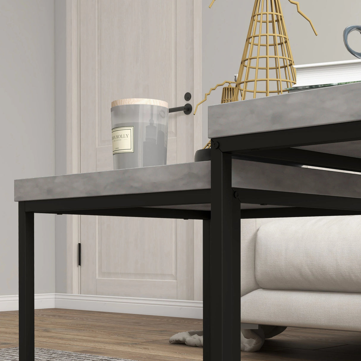 HOMCOM Coffee Table Set of 2, Nest of Tables with 3.5cm Thick Tabletop, Grey