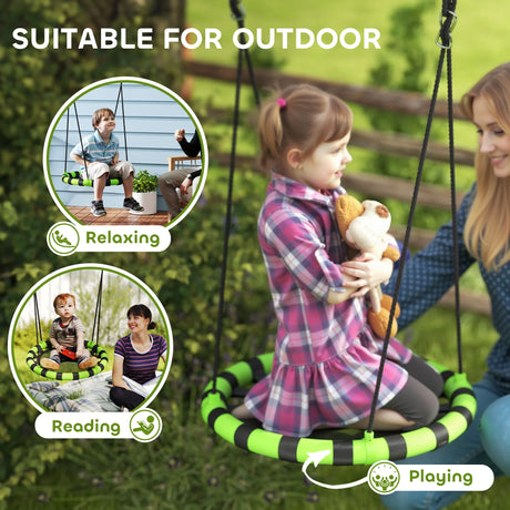 AIYAPLAY 60cm Diameter Kid Nest Swing Seat with Height Adjustable Ropes, for Outdoor, Indoor, Black/Green