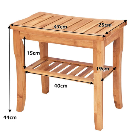 Bamboo Shower Bench Seat with Storage Shelf for Bath