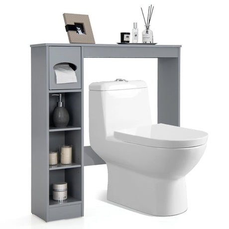 Wooden Over the Toilet Storage Cabinet Bathroom Space Saver with Paper Holder-Gray