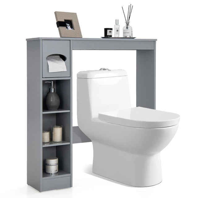 Wooden Over the Toilet Storage Cabinet Bathroom Space Saver with Paper Holder-Gray