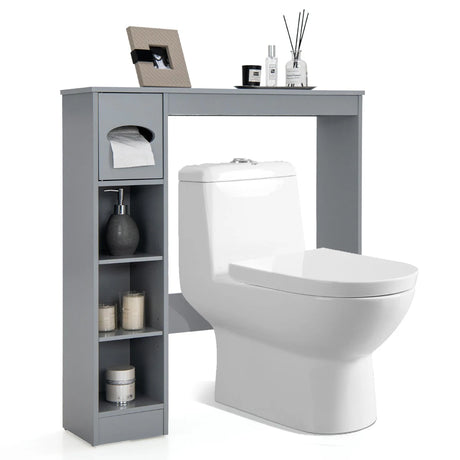 Wooden Over the Toilet Storage Cabinet Bathroom Space Saver with Paper Holder-Gray