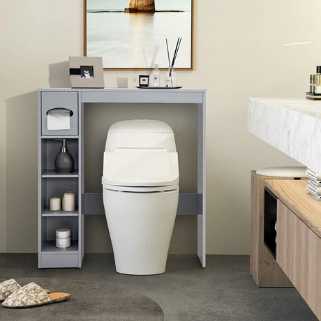 Wooden Over the Toilet Storage Cabinet Bathroom Space Saver with Paper Holder-Gray