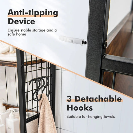 3-Tier Over-The-Toilet Storage Rack with Detachable Hooks