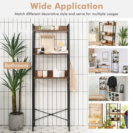 3-Tier Over-The-Toilet Storage Rack with Detachable Hooks