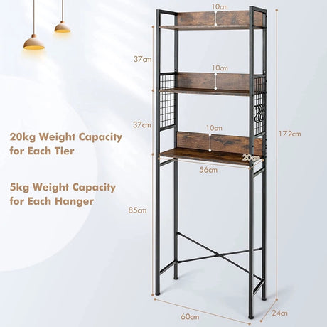 3-Tier Over-The-Toilet Storage Rack with Detachable Hooks