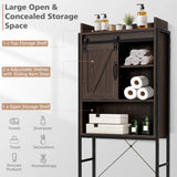Freestanding Over-The-Toilet Storage Cabinet with Sliding Barn Door-Brown