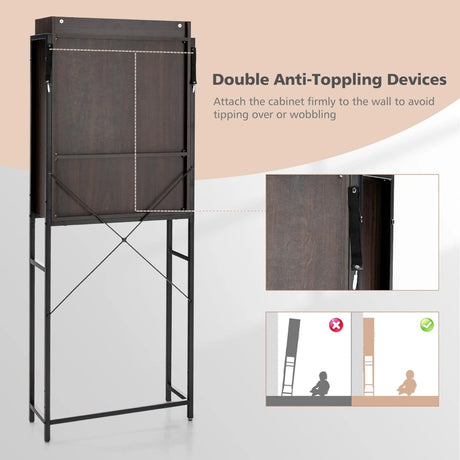Freestanding Over-The-Toilet Storage Cabinet with Sliding Barn Door-Brown