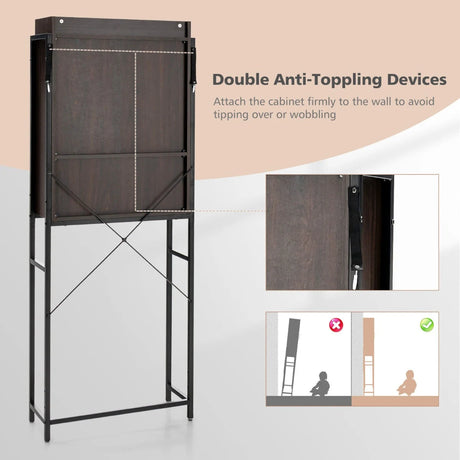 Freestanding Over-The-Toilet Storage Cabinet with Sliding Barn Door-Brown