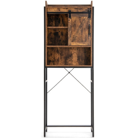 Freestanding Over-The-Toilet Storage Cabinet with Sliding Barn Door-Coffee