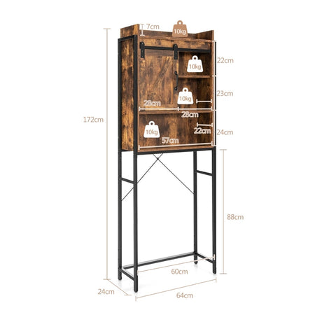 Freestanding Over-The-Toilet Storage Cabinet with Sliding Barn Door-Coffee