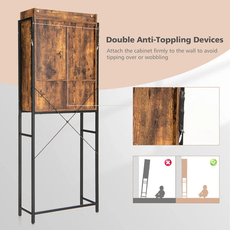 Freestanding Over-The-Toilet Storage Cabinet with Sliding Barn Door-Coffee