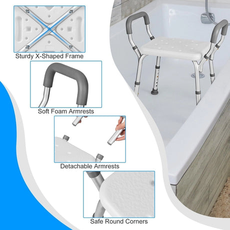 Bath Chair Shower Bench with Detachable Padded Arms