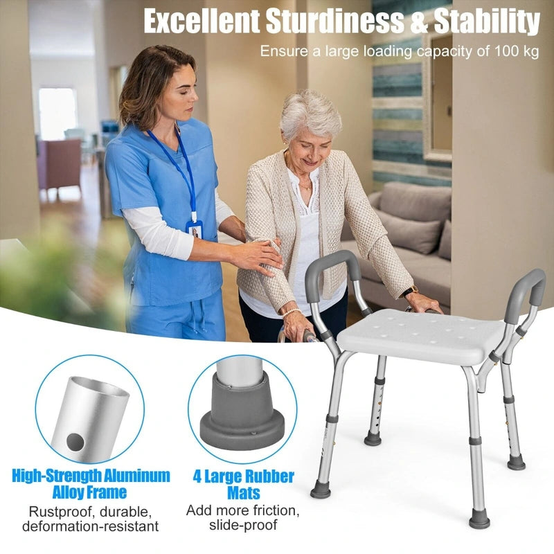 Bath Chair Shower Bench with Detachable Padded Arms