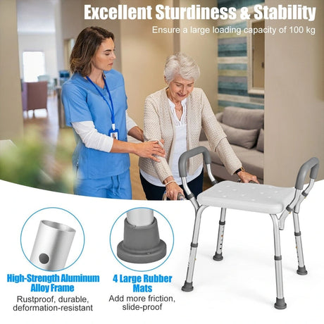 Bath Chair Shower Bench with Detachable Padded Arms