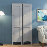 Tall Bathroom Floor Cabinet with Shutter Doors and Adjustable Shelf-Gray