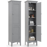Tall Bathroom Floor Cabinet with Shutter Doors and Adjustable Shelf-Gray