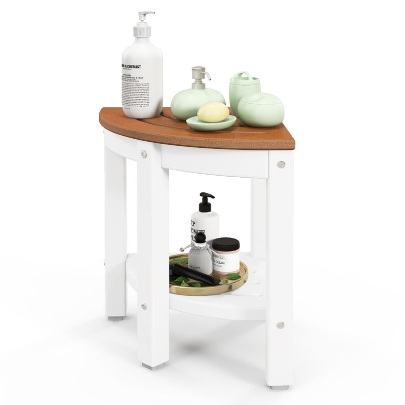 Corner Shower Bench Stool with Storage Shelf for Indoor/Outdoor Use