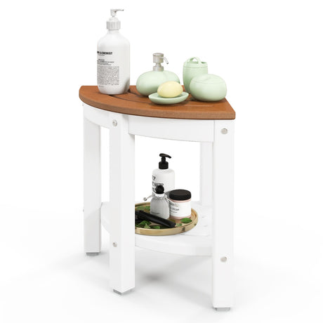 Corner Shower Bench Stool with Storage Shelf for Indoor/Outdoor Use