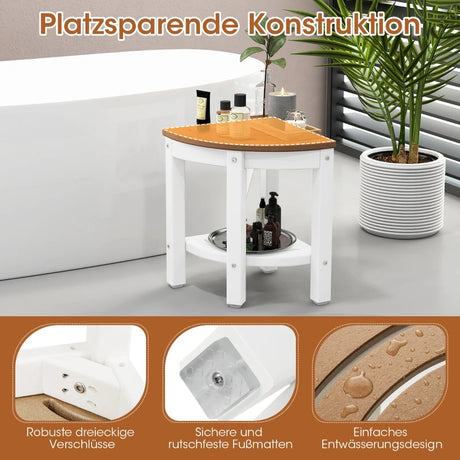 Corner Shower Bench Stool with Storage Shelf for Indoor/Outdoor Use