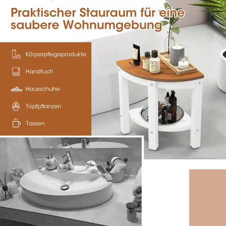 Corner Shower Bench Stool with Storage Shelf for Indoor/Outdoor Use