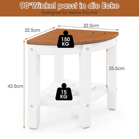 Corner Shower Bench Stool with Storage Shelf for Indoor/Outdoor Use