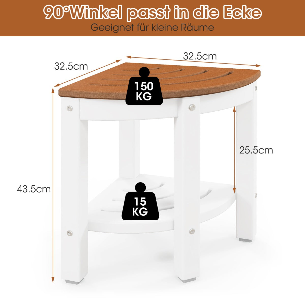 Corner Shower Bench Stool with Storage Shelf for Indoor/Outdoor Use