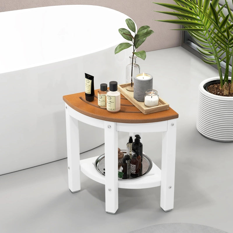 Corner Shower Bench Stool with Storage Shelf for Indoor/Outdoor Use
