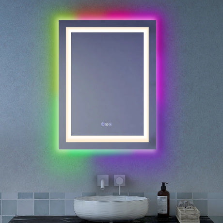 RGB Backlit Dimmable Vanity Makeup Mirror with 3-Color Front Lights
