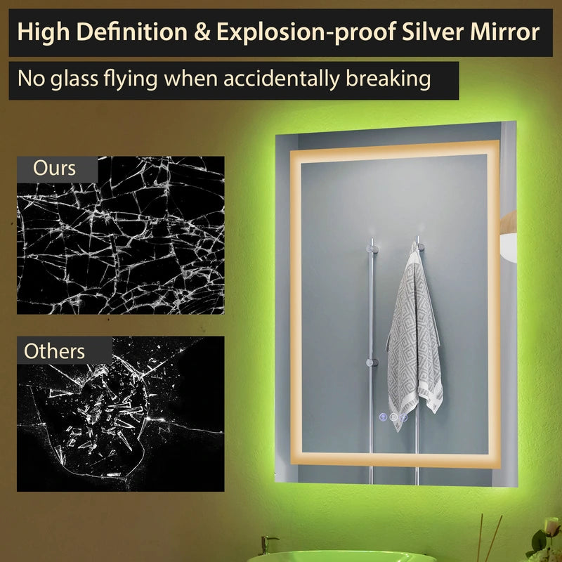 RGB Backlit Dimmable Vanity Makeup Mirror with 3-Color Front Lights
