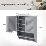 2-Doors Bathroom Wall-Mounted Medicine Cabinet with Towel Bar-Gray
