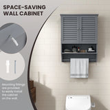 2-Doors Bathroom Wall-Mounted Medicine Cabinet with Towel Bar-Gray