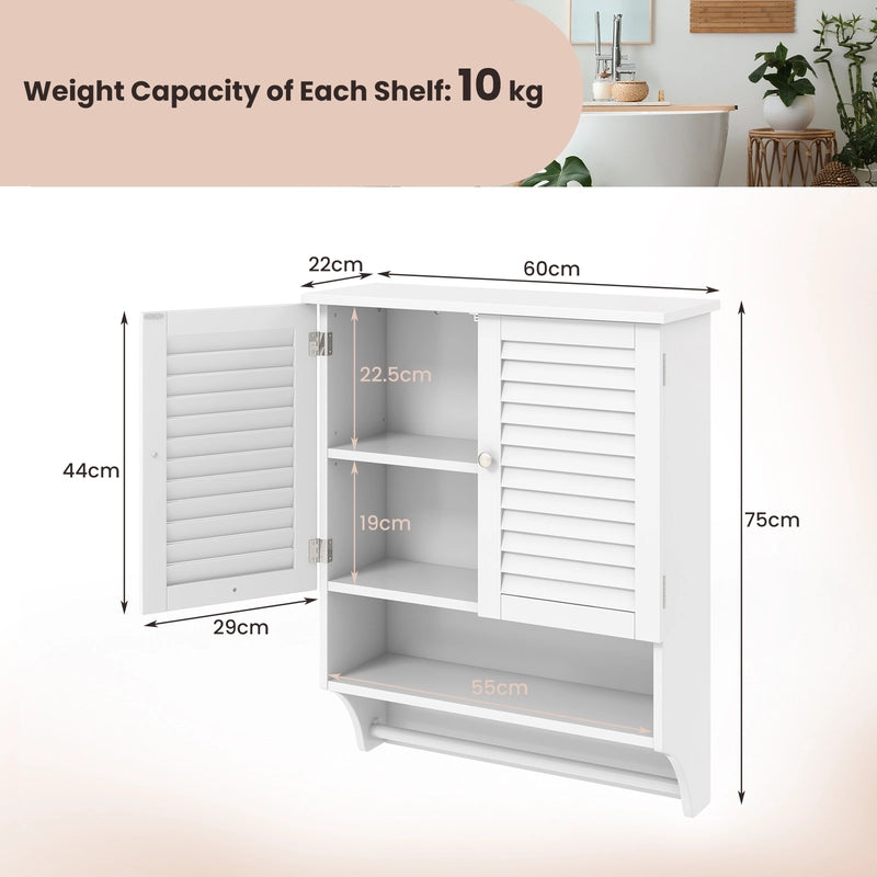 2-Doors Bathroom Wall-Mounted Medicine Cabinet with Towel Bar-White